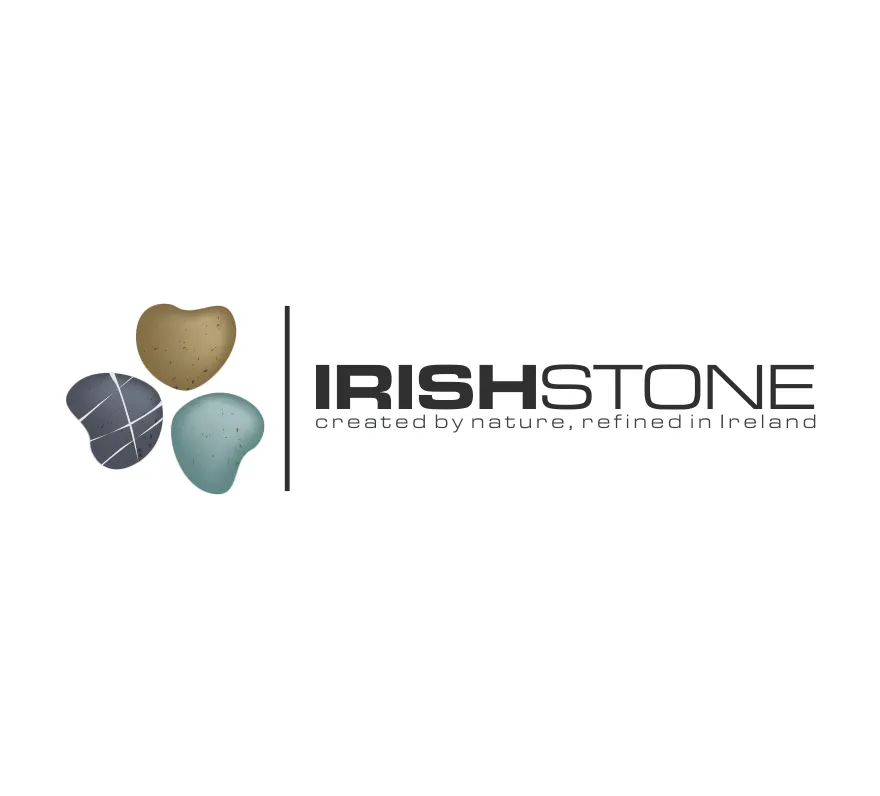 image of a clover made up of three different stones and the text “Irish Stone”