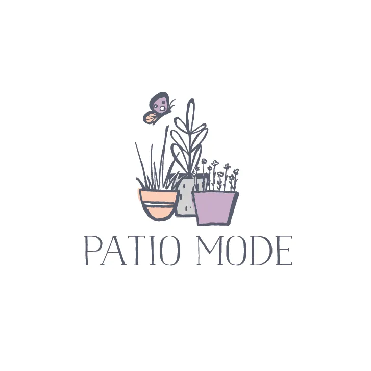 three potted plants beside each other with the text “Patio Mode”