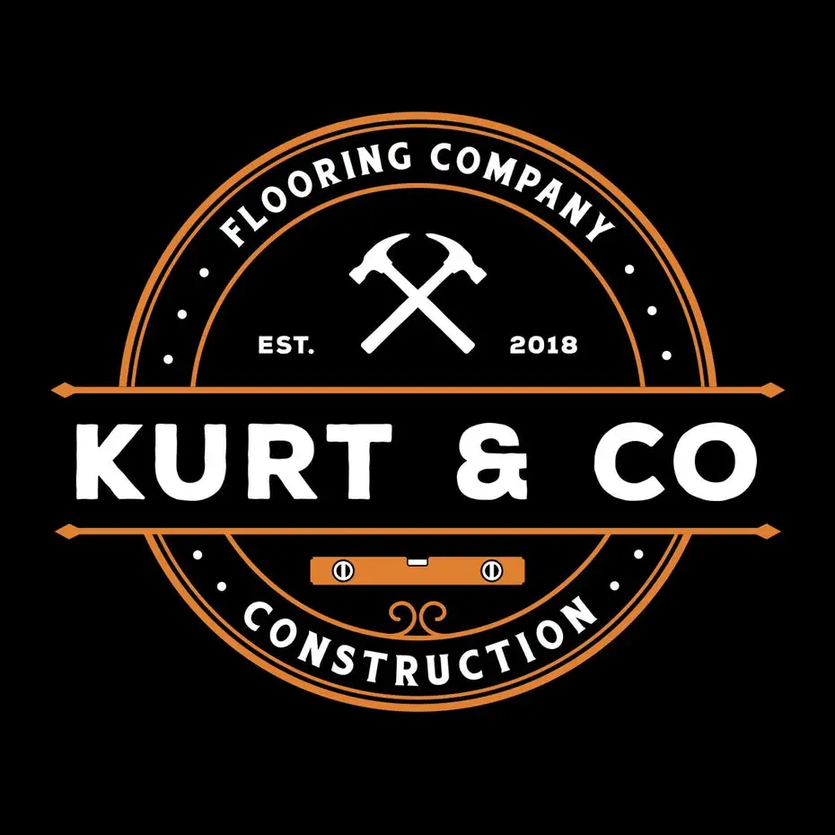 round logo with two hammers and the text “kurt & co. construction flooring company”