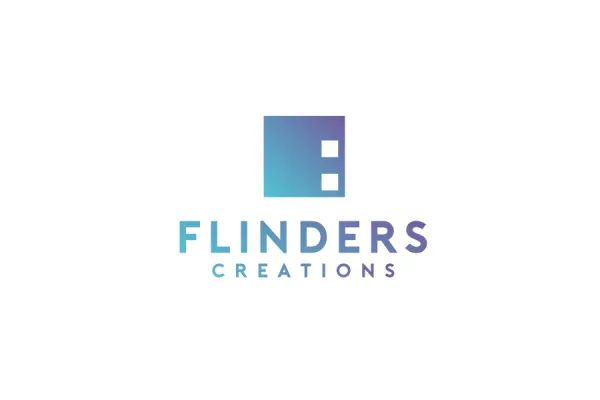 blue and purple gradient square with the text “flinders creations”
