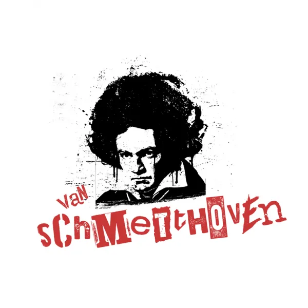 stencil art-style image of Beethoven with an afro and the text “van schmetthoven”