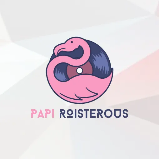 flamingo laid over a record with the text “papi roisteroos”