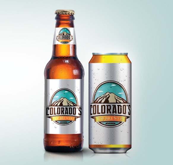 beer logo for colorado brewery with mountain illustration