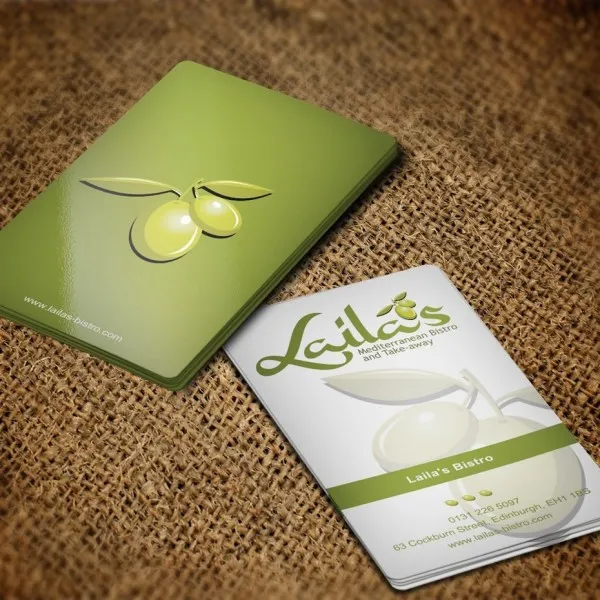 Business card in olive tones